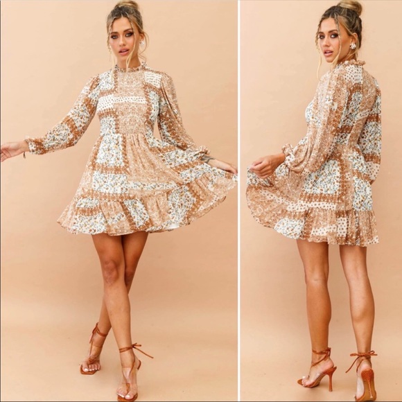 Saints + Secrets Made in Morocco  Patchwork Paisely Smocked Mini Dress S - Picture 3 of 6